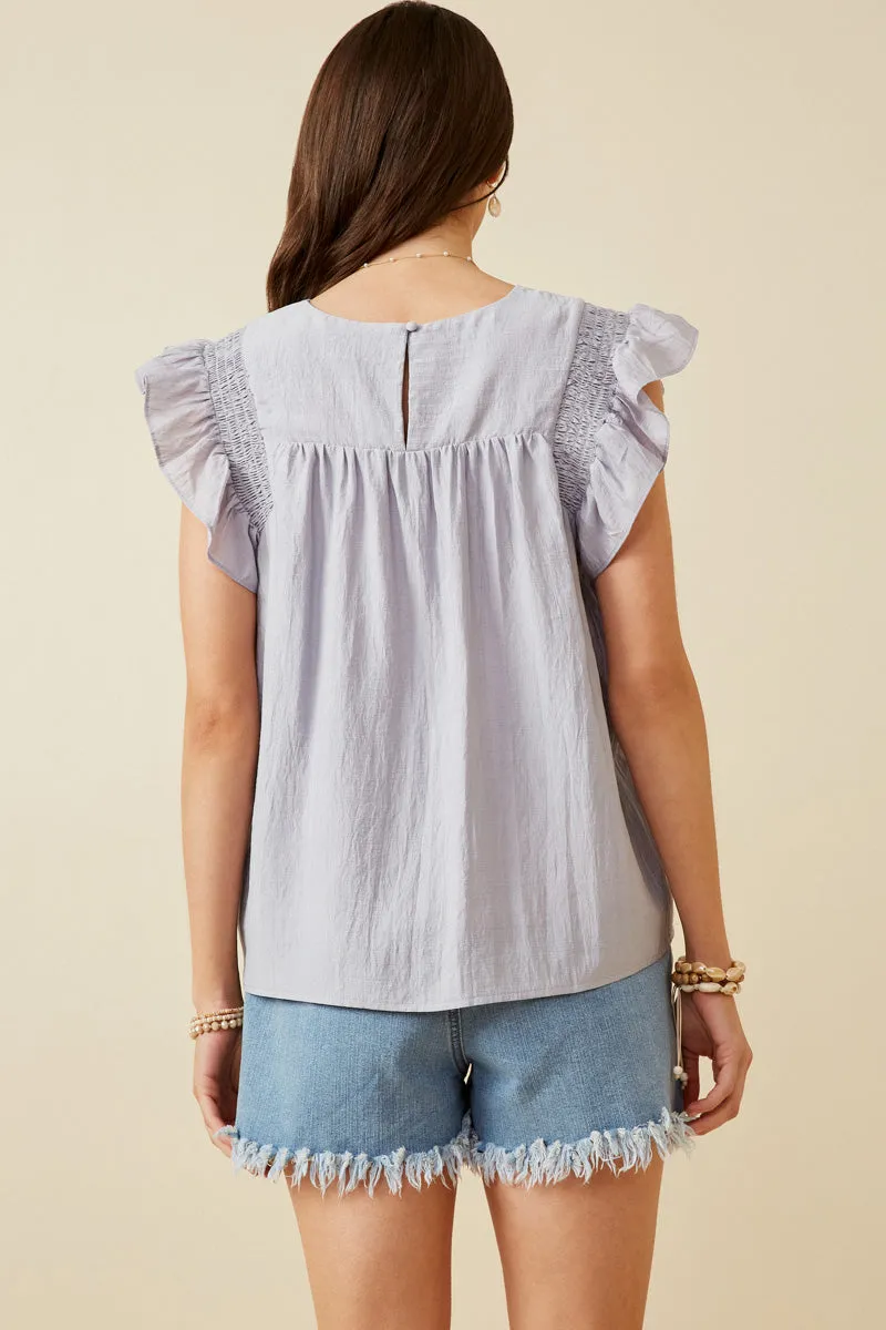 Womens Smocked Detail Ruffle Shoulder Top sold by Hayden product image thumbnail 5