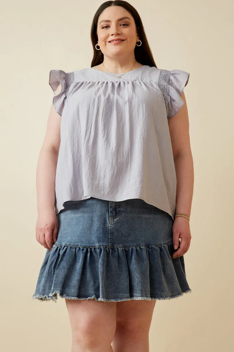 Womens Smocked Detail Ruffle Shoulder Top sold by Hayden product image thumbnail 2