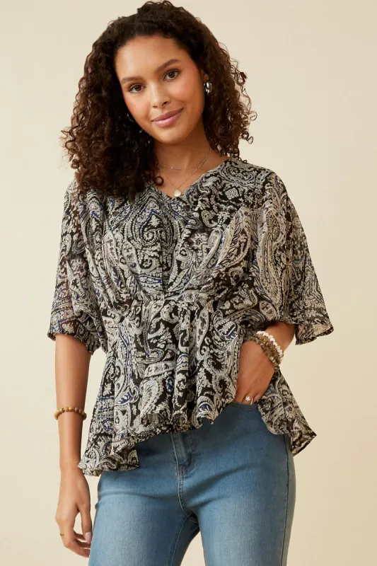 Womens Paisley Print Dolman Peplum Top sold by Hayden