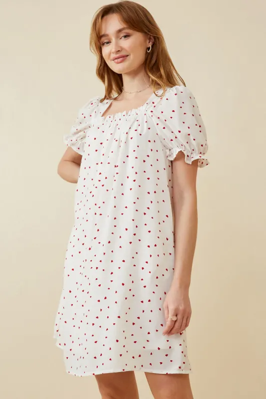 Womens Ditsy Hearts Square Neck Puff Sleeve Dress sold by Hayden