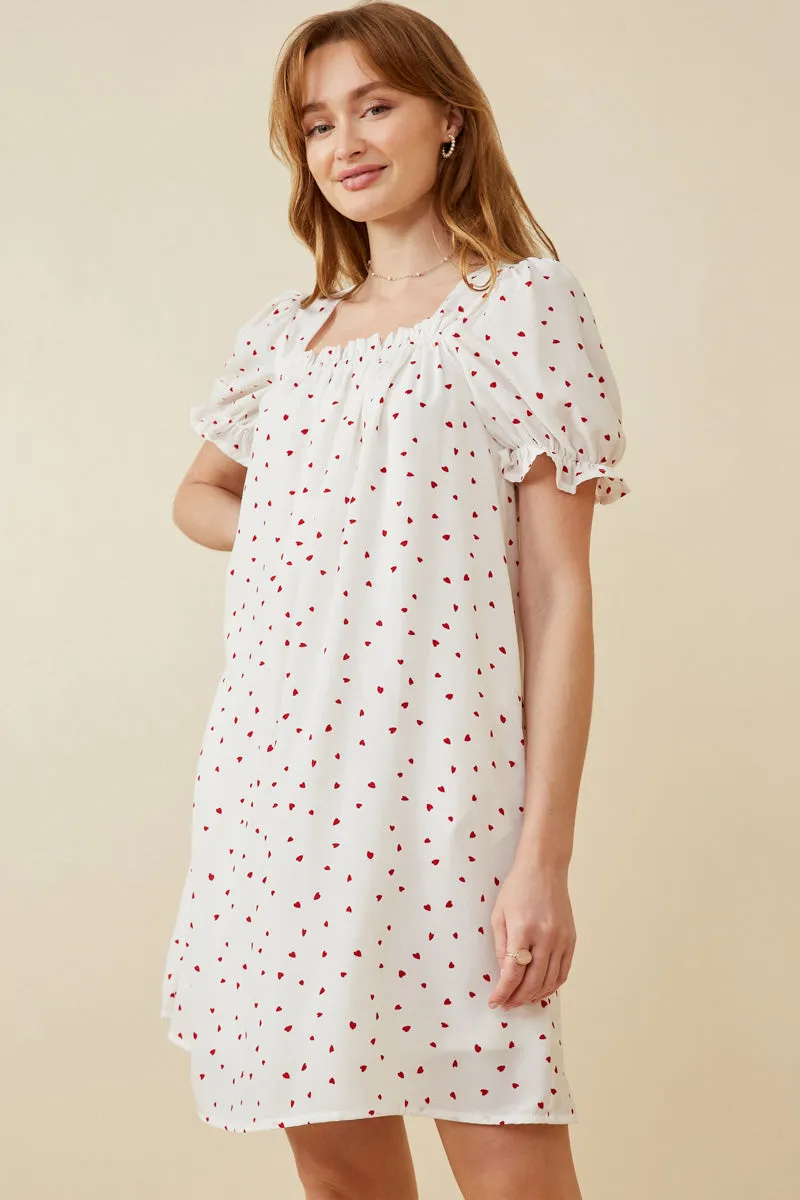 Womens Ditsy Hearts Square Neck Puff Sleeve Dress sold by Hayden
