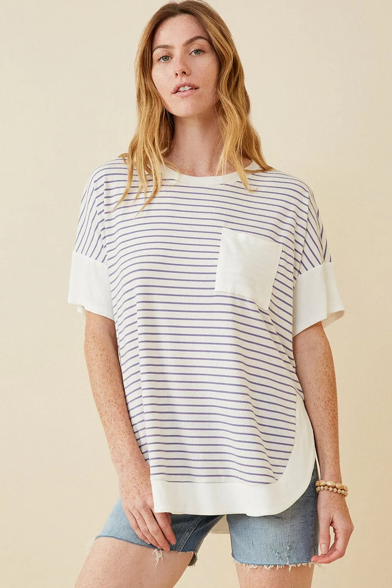 Womens Ribbed Knit Contrast Detail Pocket Tee sold by Hayden