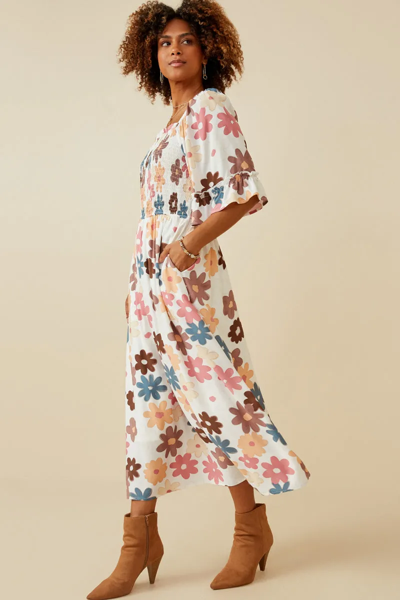 Womens Mixed Floral Smocked Bodice Ruffle Sleeve Dress sold by Hayden product image thumbnail 3