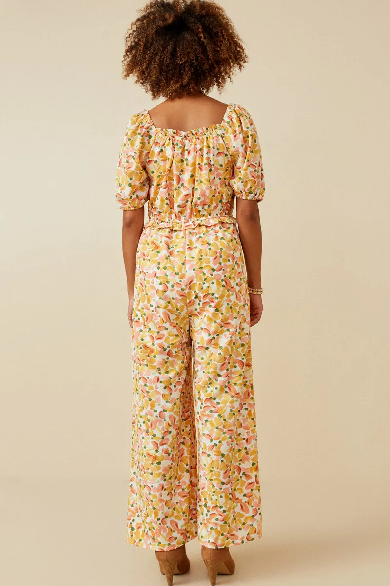 Womens Floral Smocked Square Neck Puff Sleeve Jumpsuit sold by Hayden product image thumbnail 5