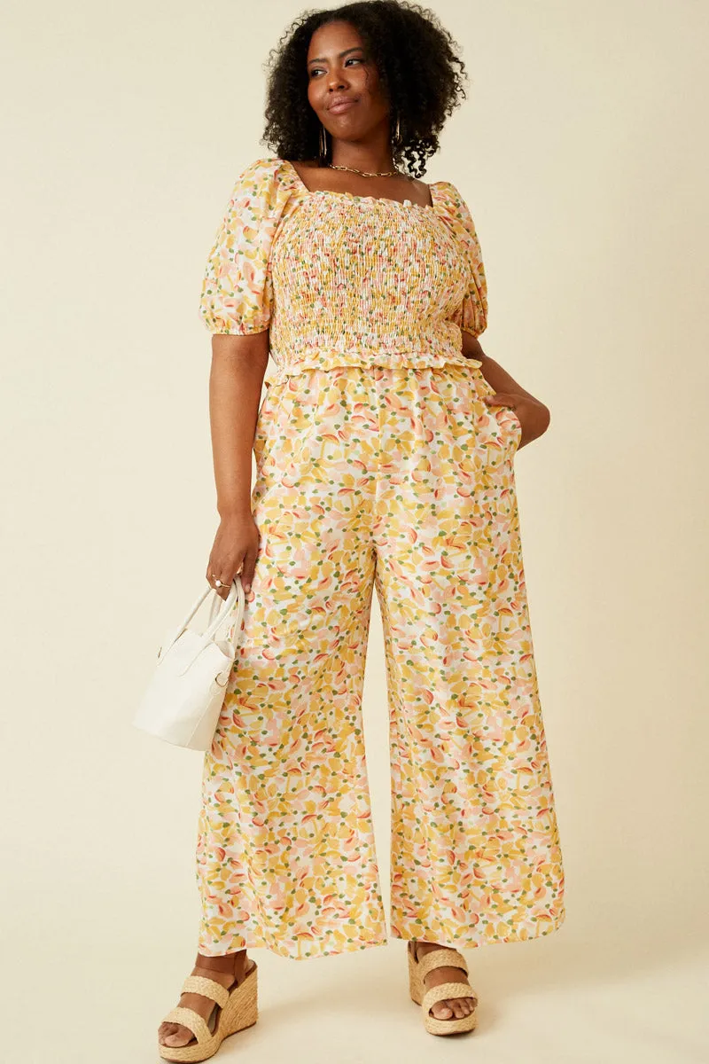 Womens Floral Smocked Square Neck Puff Sleeve Jumpsuit sold by Hayden product image thumbnail 2