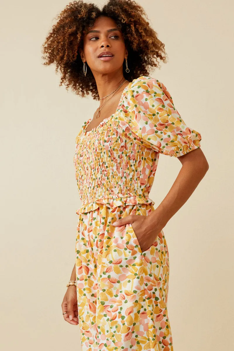 Womens Floral Smocked Square Neck Puff Sleeve Jumpsuit sold by Hayden product image thumbnail 3