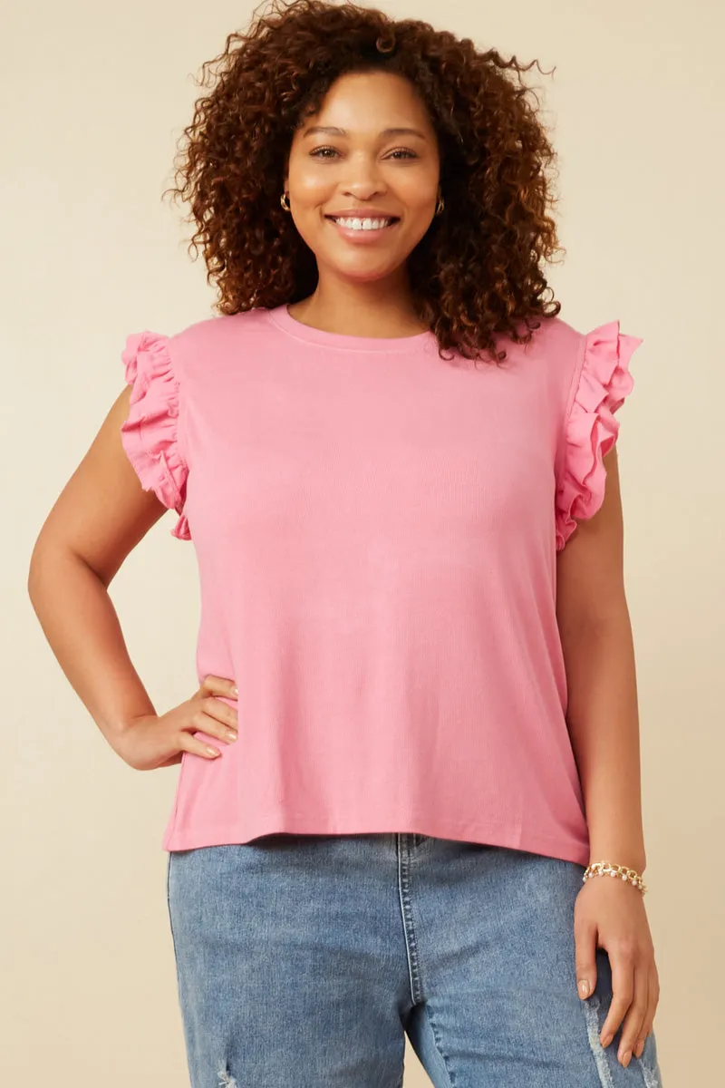Womens Layered Ruffle Mix Media Ribbed Knit Tank sold by Hayden product image thumbnail 2