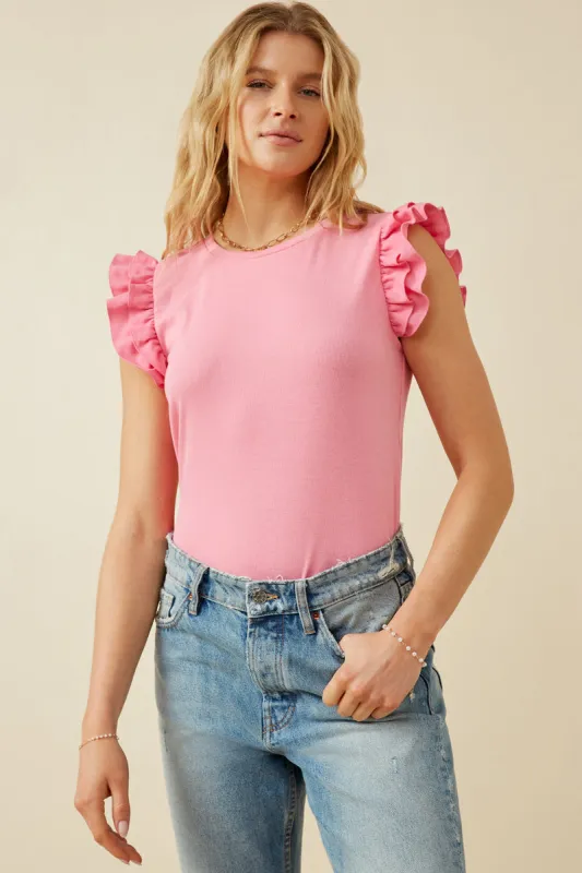 Womens Layered Ruffle Mix Media Ribbed Knit Tank sold by Hayden