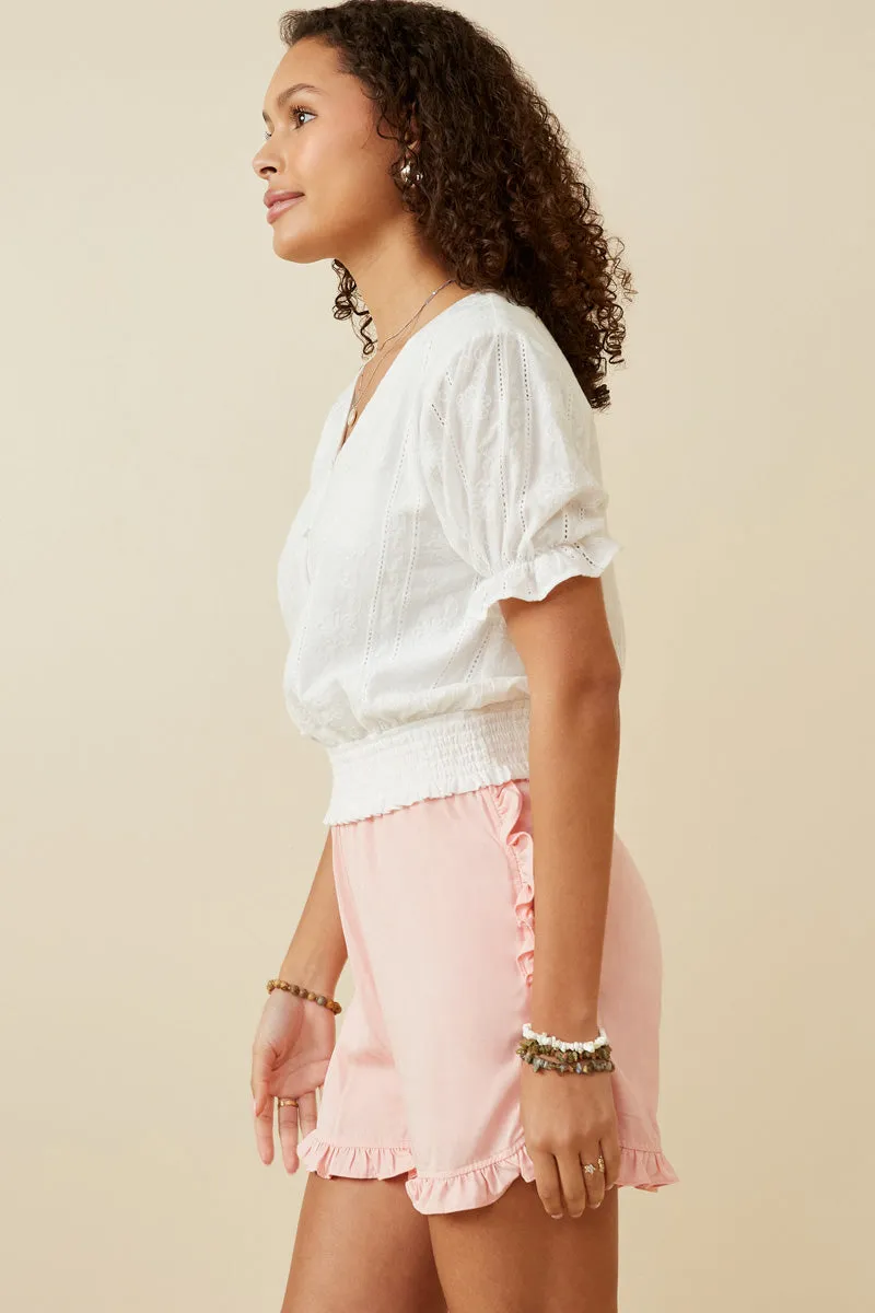 Womens Smocked Hem Button Detail Eyelet Top sold by Hayden product image thumbnail 3