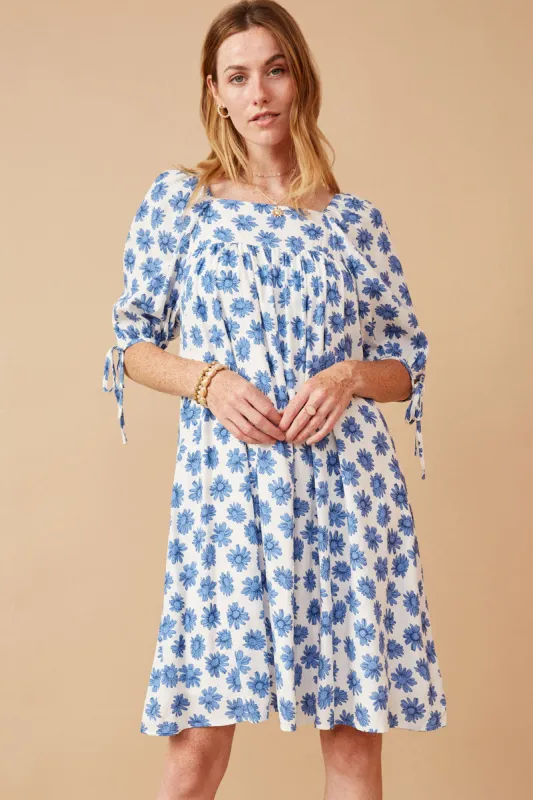 Womens Tie Sleeve Floral Print Square Neck Dress sold by Hayden