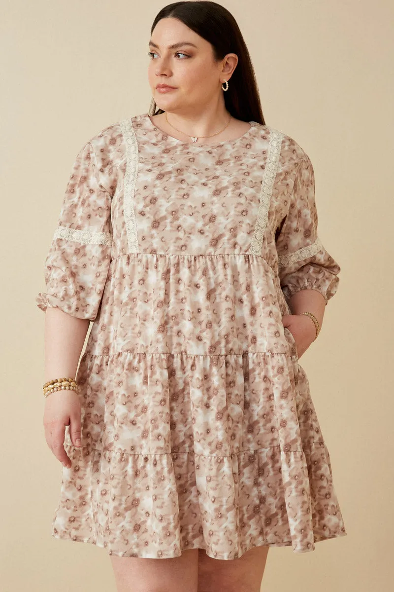 Womens Lace Trimmed Floral Print Tiered Dress sold by Hayden product image thumbnail 2