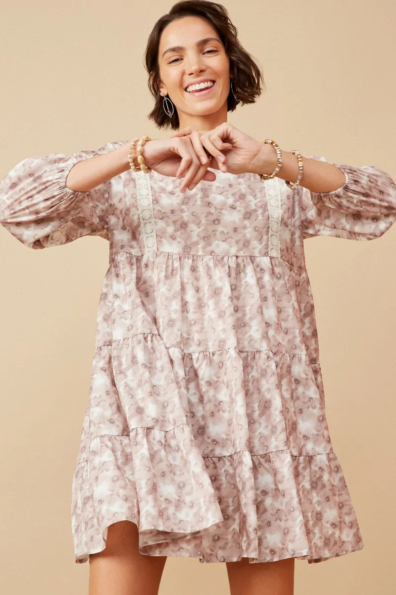 Womens Lace Trimmed Floral Print Tiered Dress sold by Hayden