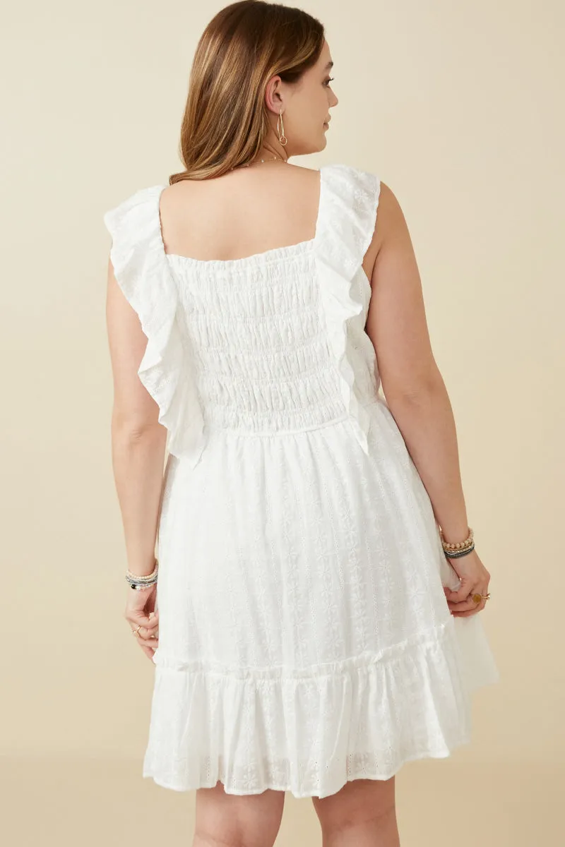 Womens Embroidered Square Neck Ruffled Smock Back Tank Dress sold by Hayden product image thumbnail 4