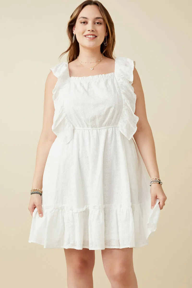 Womens Embroidered Square Neck Ruffled Smock Back Tank Dress sold by Hayden