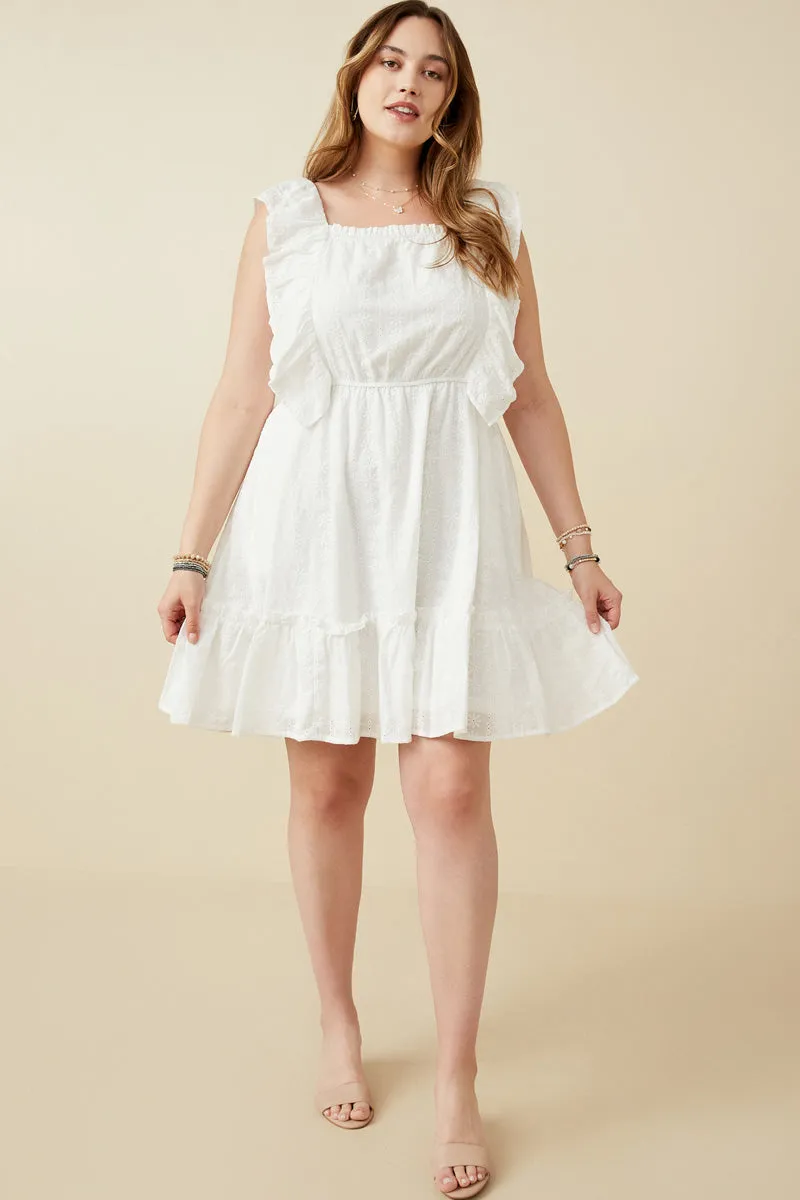 Womens Embroidered Square Neck Ruffled Smock Back Tank Dress sold by Hayden product image thumbnail 5