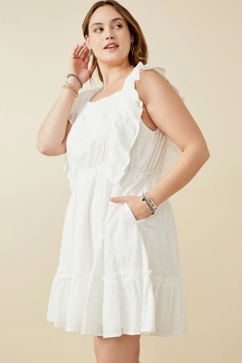 Womens Embroidered Square Neck Ruffled Smock Back Tank Dress sold by Hayden product image thumbnail 2