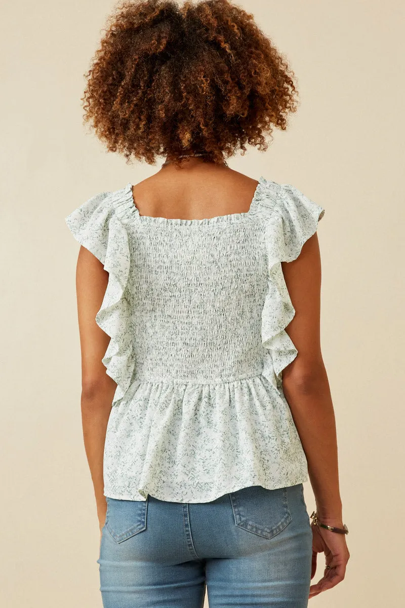 Womens Ditsy Floral Smocked Ruffle Peplum Tank sold by Hayden product image thumbnail 5