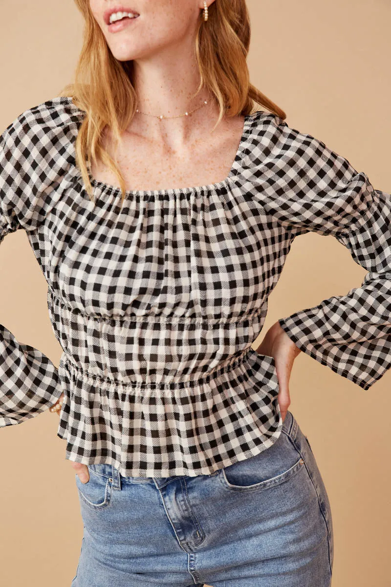 Womens Gingham Peasant Sleeve Square Neck Top sold by Hayden product image thumbnail 4