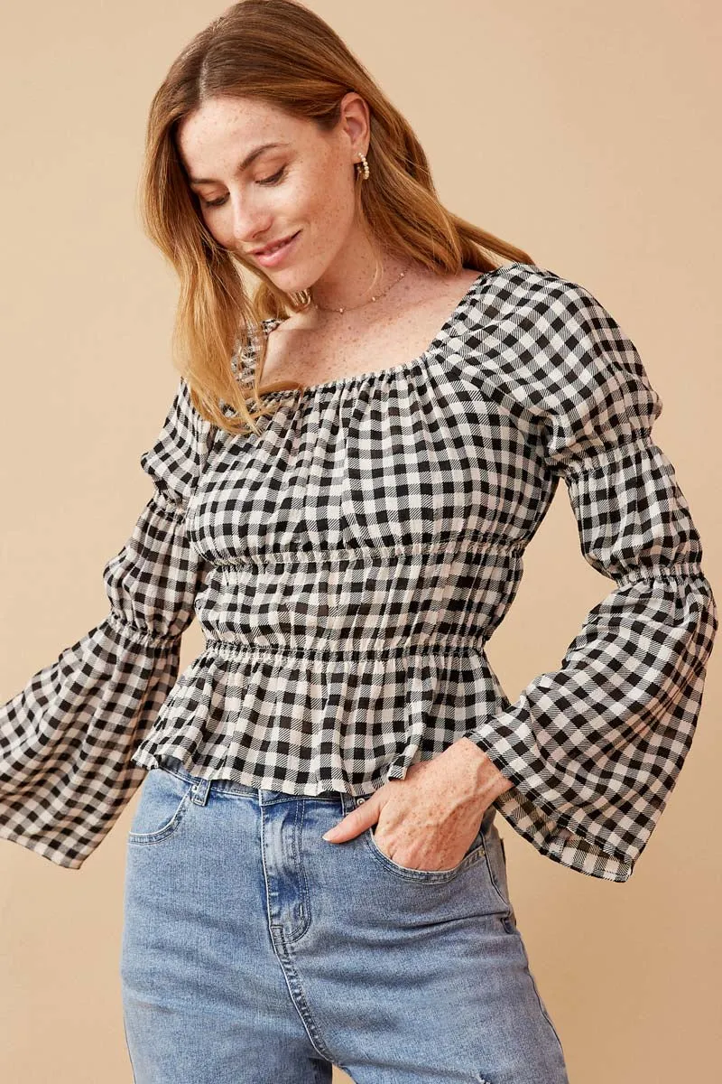 Womens Gingham Peasant Sleeve Square Neck Top sold by Hayden