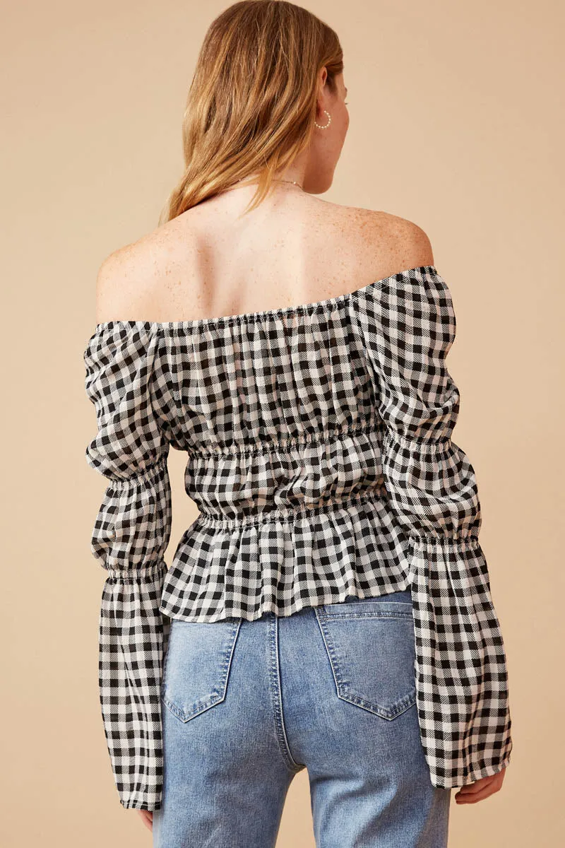 Womens Gingham Peasant Sleeve Square Neck Top sold by Hayden product image thumbnail 5