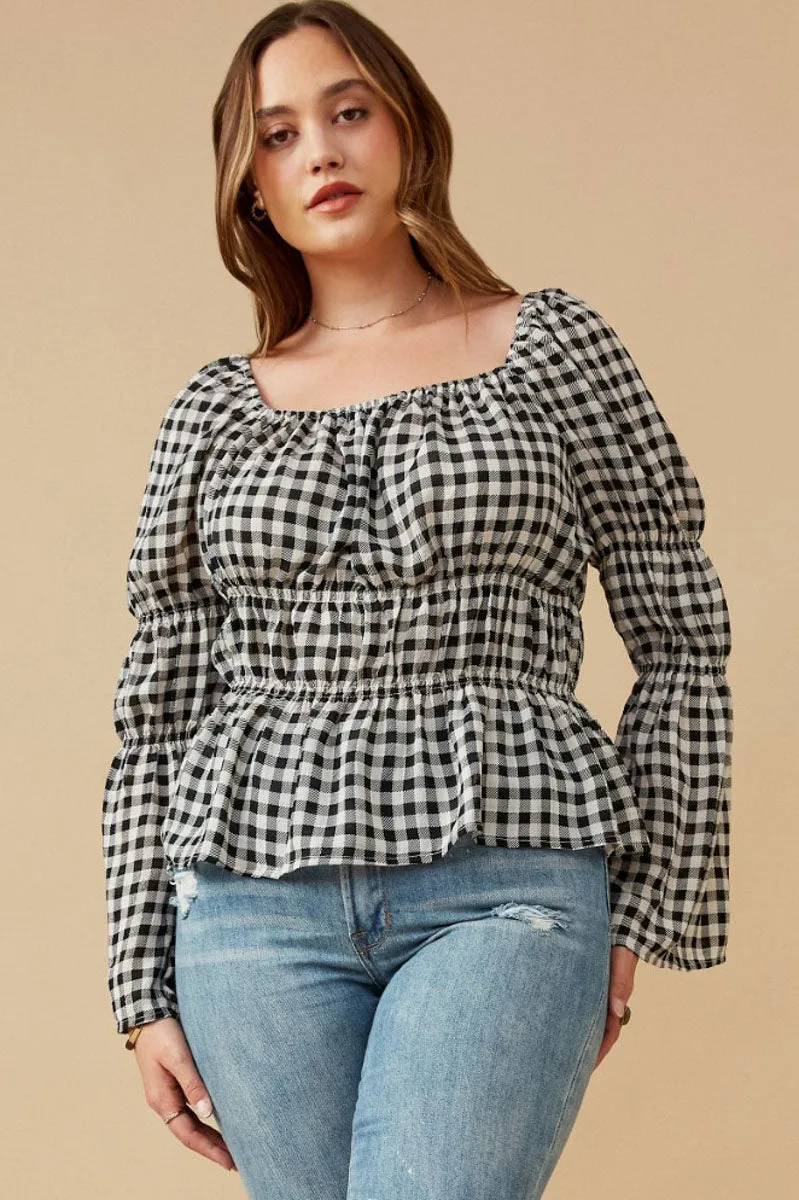 Womens Gingham Peasant Sleeve Square Neck Top sold by Hayden product image thumbnail 2