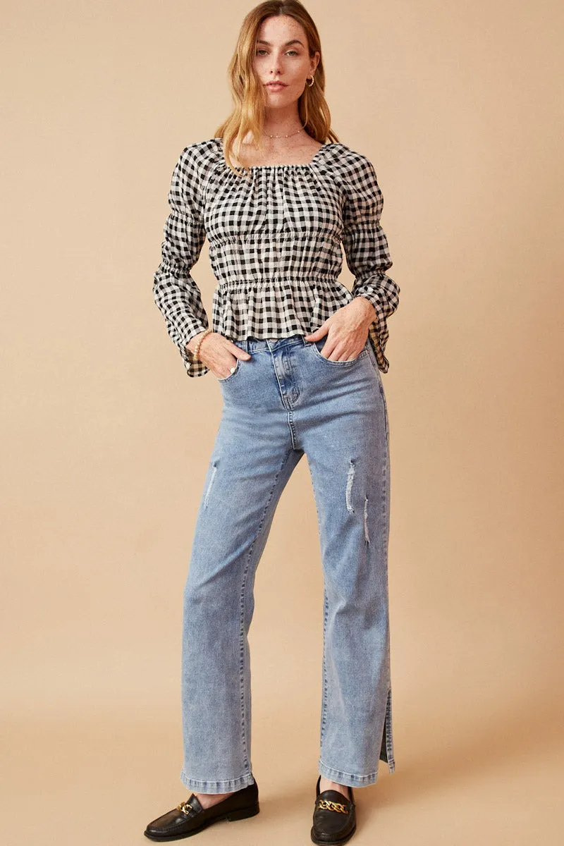 Womens Gingham Peasant Sleeve Square Neck Top sold by Hayden product image thumbnail 3