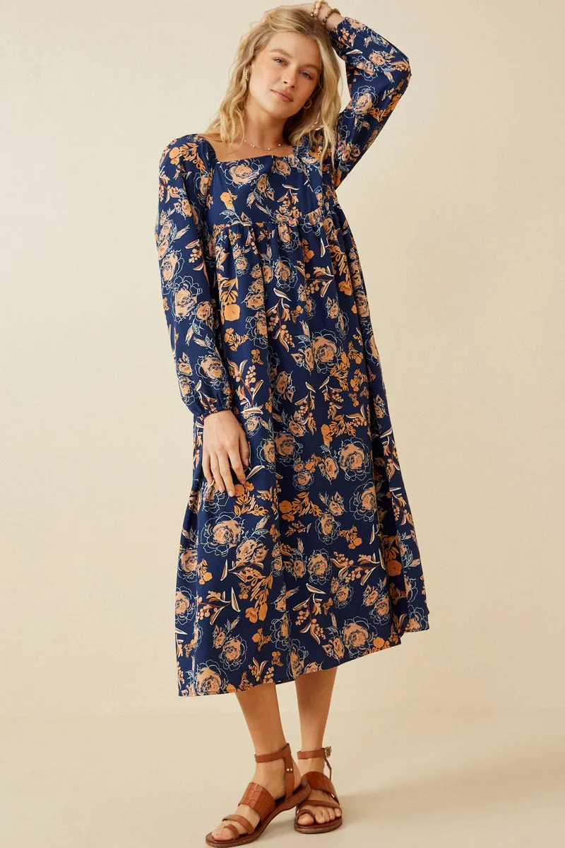 Womens Romantic Floral Square Neck Midi Dress sold by Hayden
