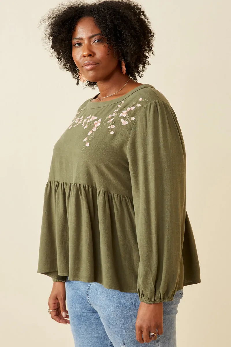 Womens Floral Embroidered Textured Peplum Top sold by Hayden product image thumbnail 3
