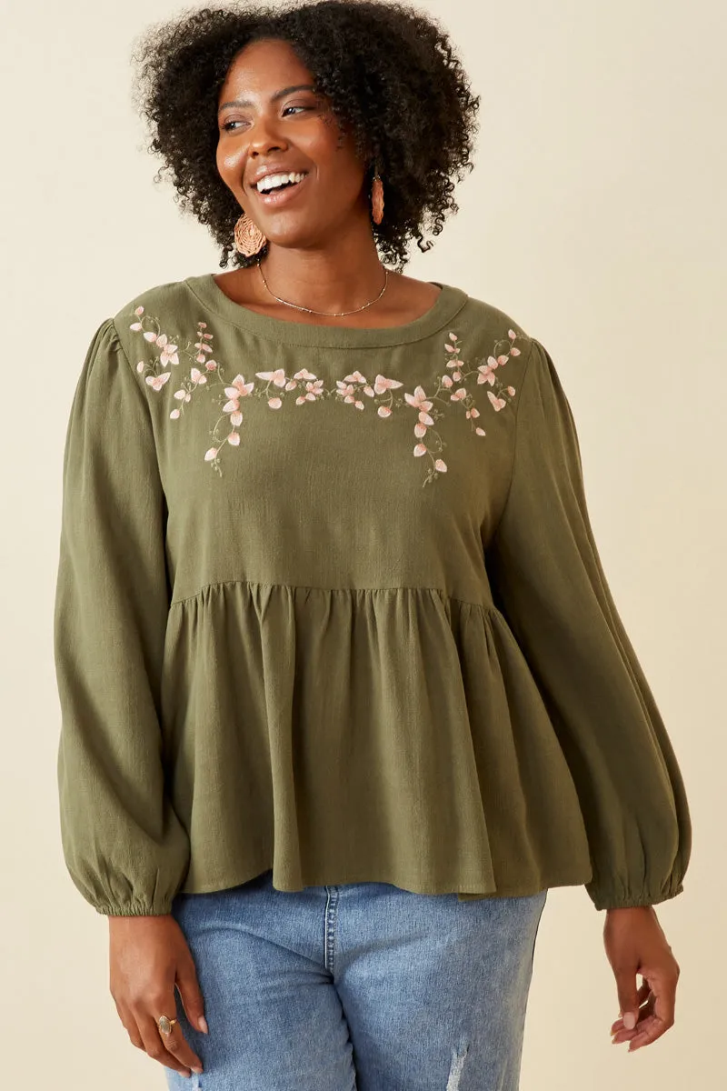 Womens Floral Embroidered Textured Peplum Top sold by Hayden