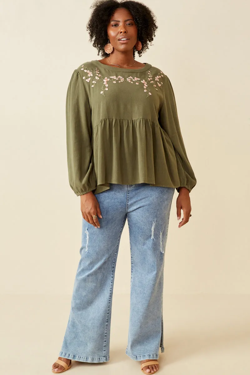 Womens Floral Embroidered Textured Peplum Top sold by Hayden product image thumbnail 5