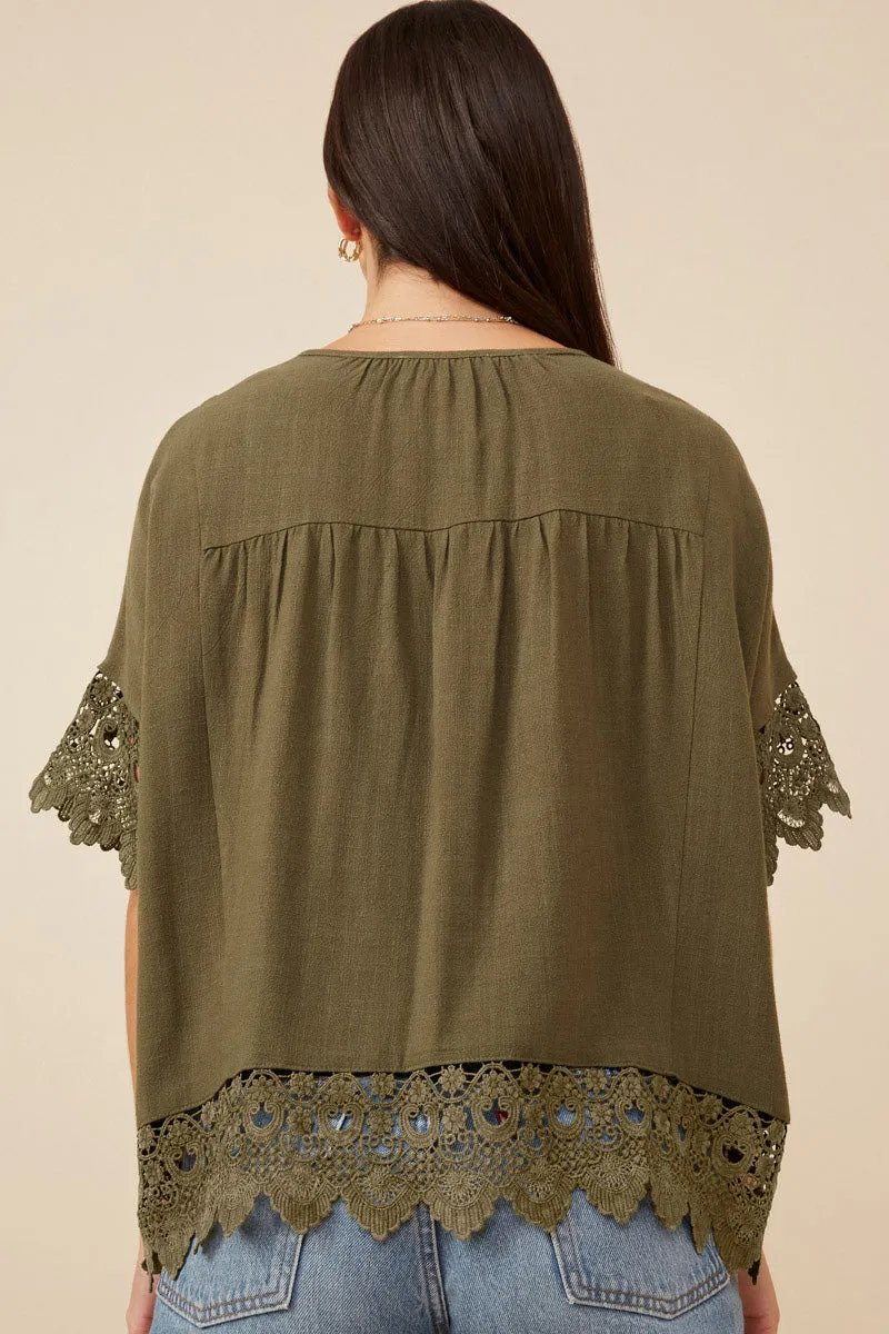 Womens Crochet Trimmed Tassel Neck Dolman Top sold by Hayden product image thumbnail 5