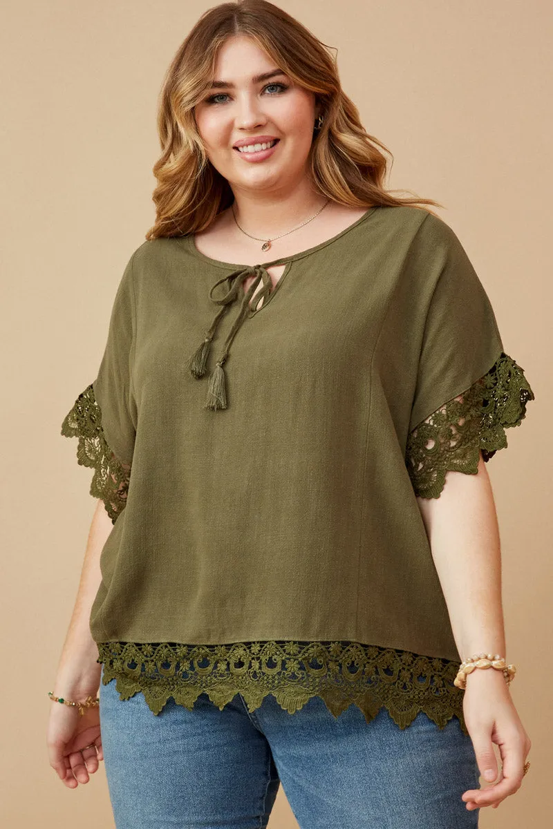 Womens Crochet Trimmed Tassel Neck Dolman Top sold by Hayden product image thumbnail 2