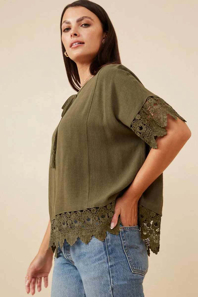 Womens Crochet Trimmed Tassel Neck Dolman Top sold by Hayden product image thumbnail 4