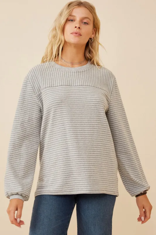 Womens Stripe Blocked Puff Sleeve Knit Top sold by Hayden