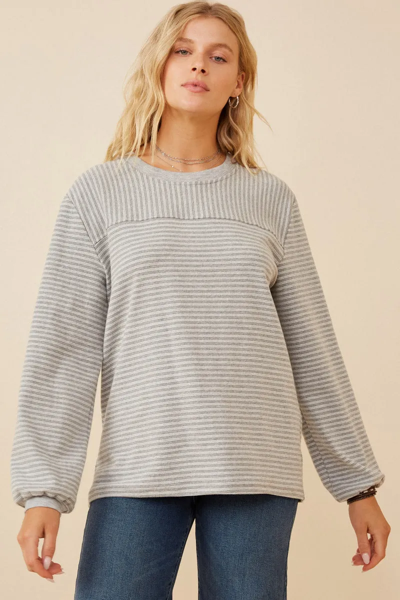 Womens Stripe Blocked Puff Sleeve Knit Top sold by Hayden