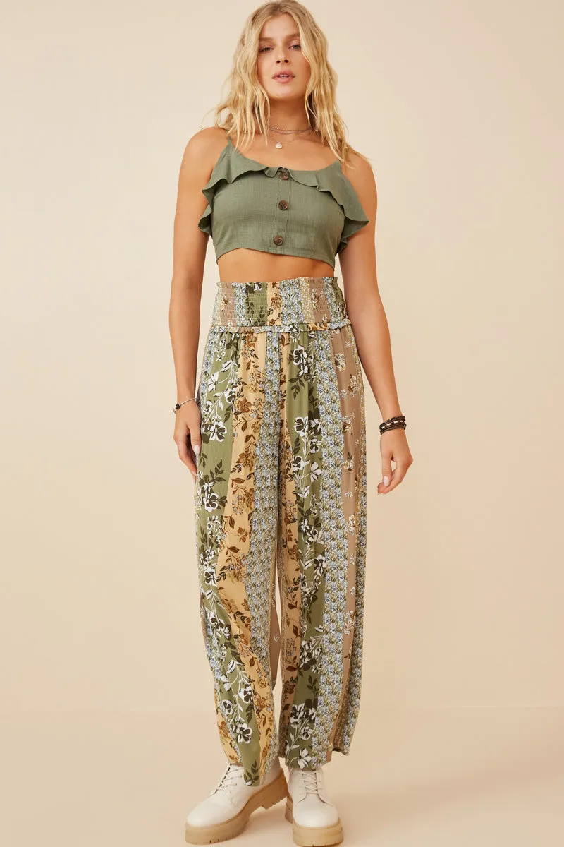 Womens Mixed Print Block Smocked Waist Wide Leg Pants sold by Hayden product image thumbnail 5