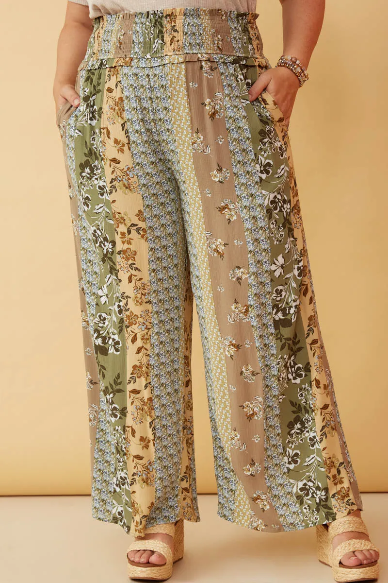 Womens Mixed Print Block Smocked Waist Wide Leg Pants sold by Hayden product image thumbnail 2