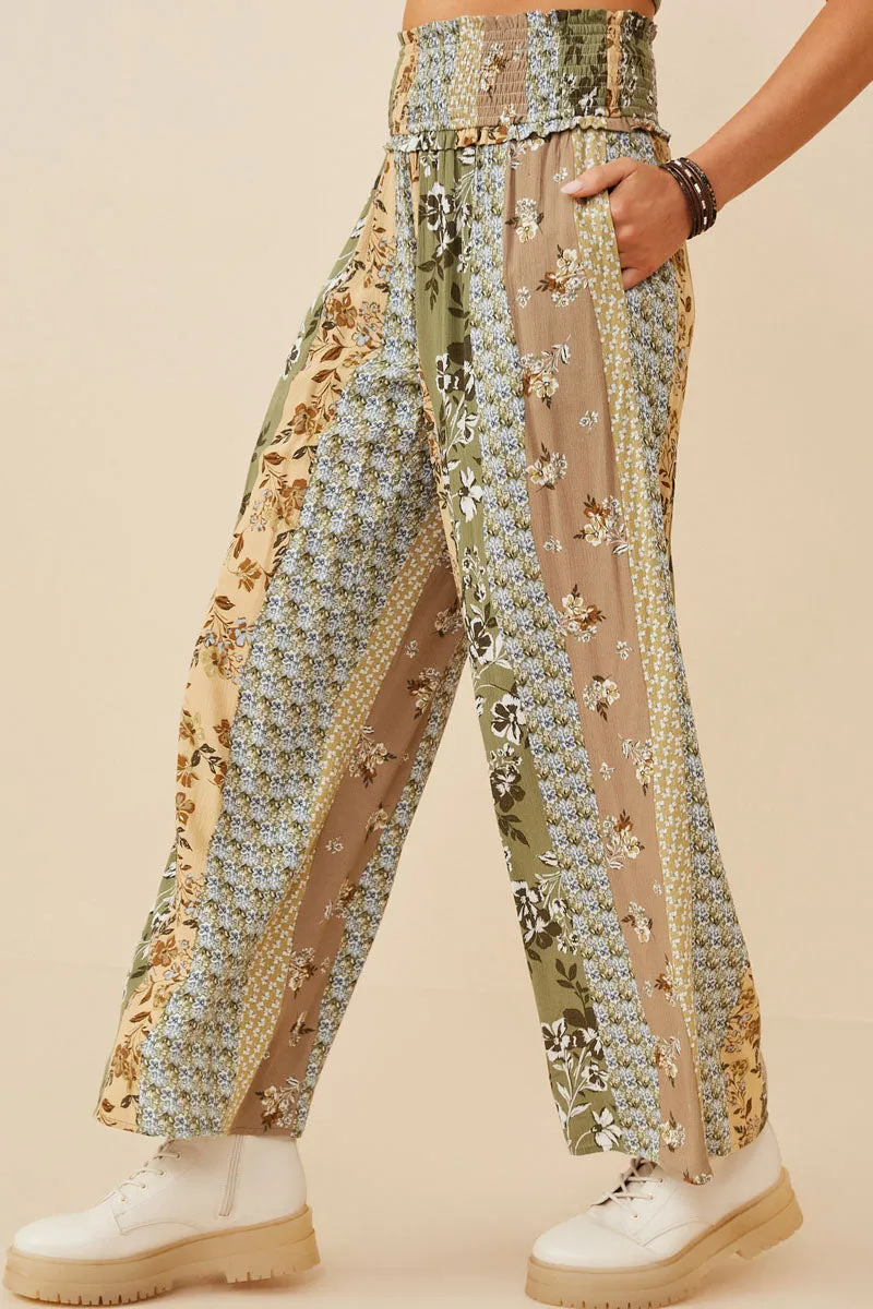Womens Mixed Print Block Smocked Waist Wide Leg Pants sold by Hayden product image thumbnail 3
