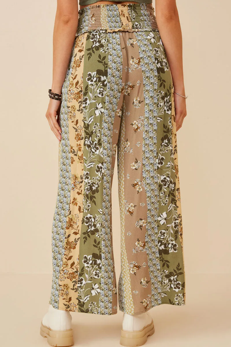 Womens Mixed Print Block Smocked Waist Wide Leg Pants sold by Hayden product image thumbnail 4