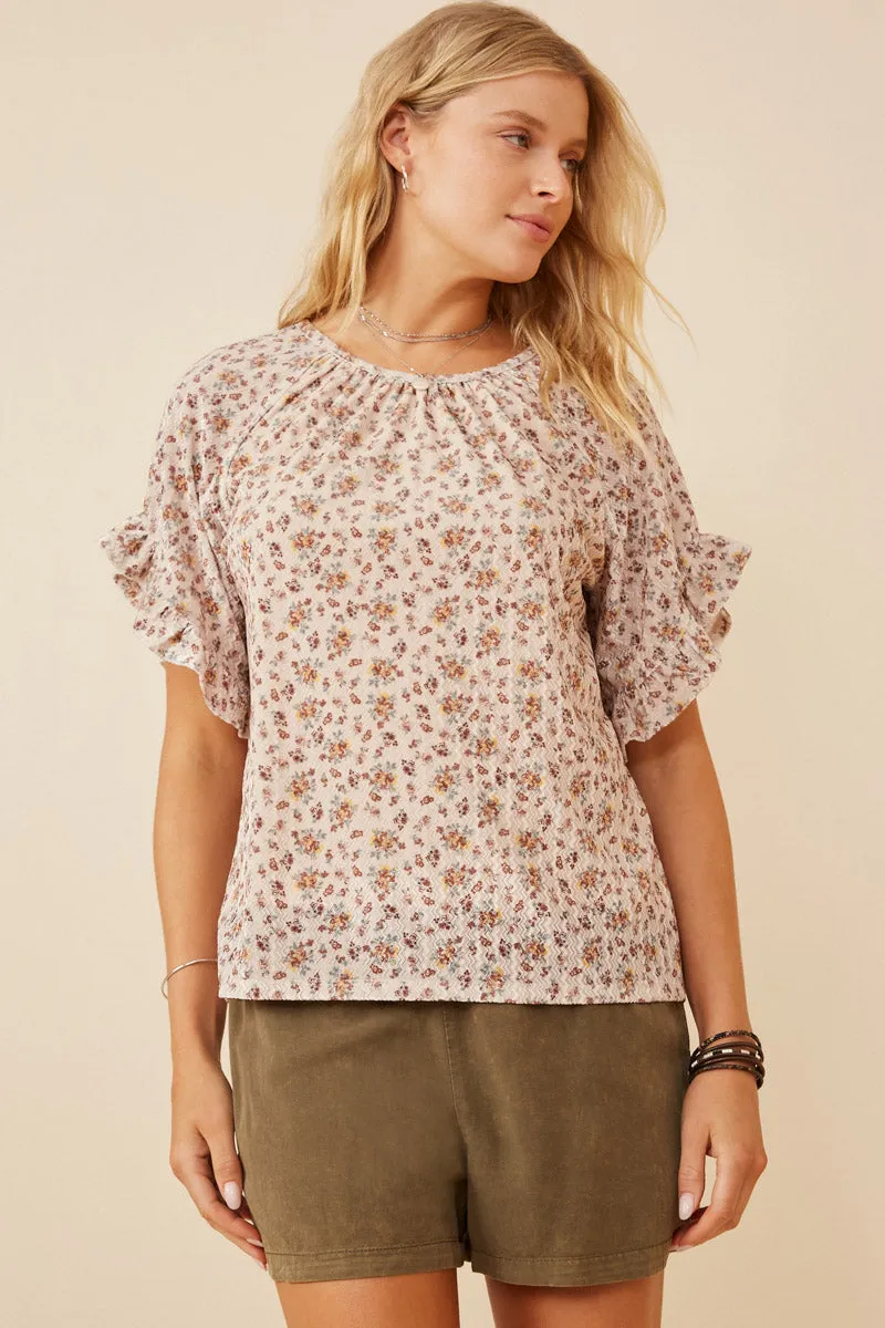 Womens Floral Print Velvet Knit Ruffle Sleeve Top sold by Hayden