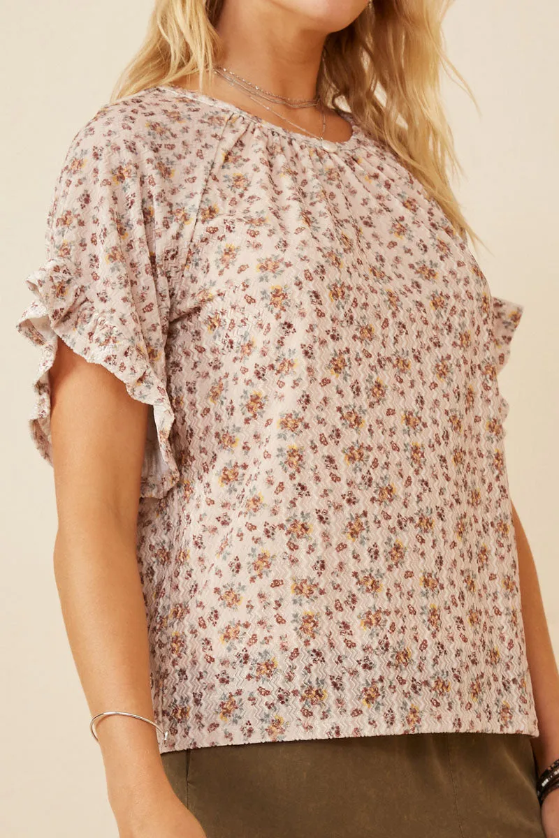 Womens Floral Print Velvet Knit Ruffle Sleeve Top sold by Hayden product image thumbnail 3