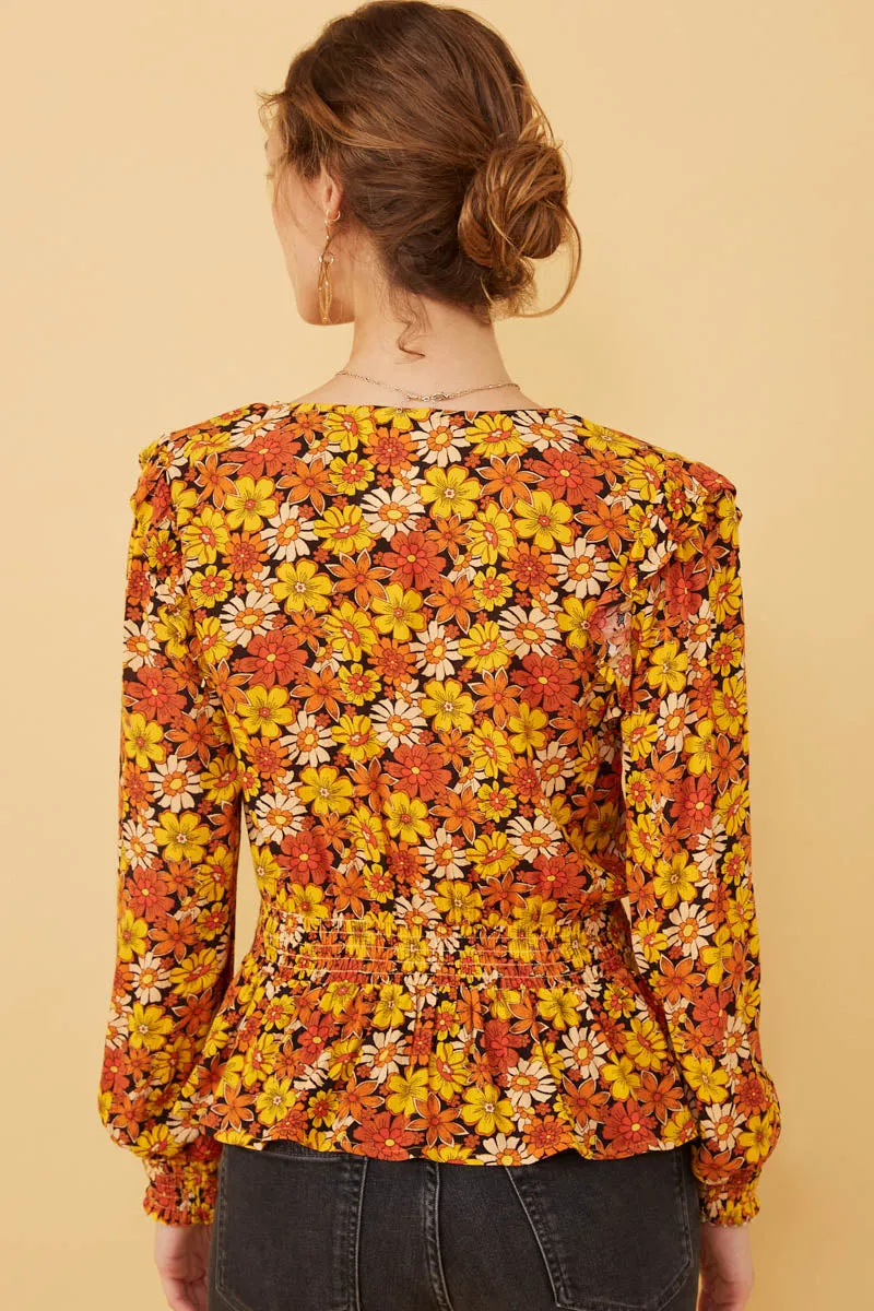Womens Floral Smocked Peplum Surplice Long Sleeve Top sold by Hayden product image thumbnail 5