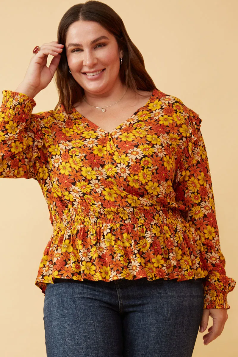 Womens Floral Smocked Peplum Surplice Long Sleeve Top sold by Hayden product image thumbnail 2