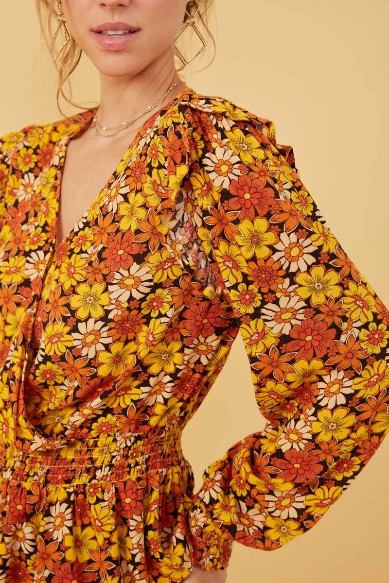 Womens Floral Smocked Peplum Surplice Long Sleeve Top sold by Hayden product image thumbnail 3