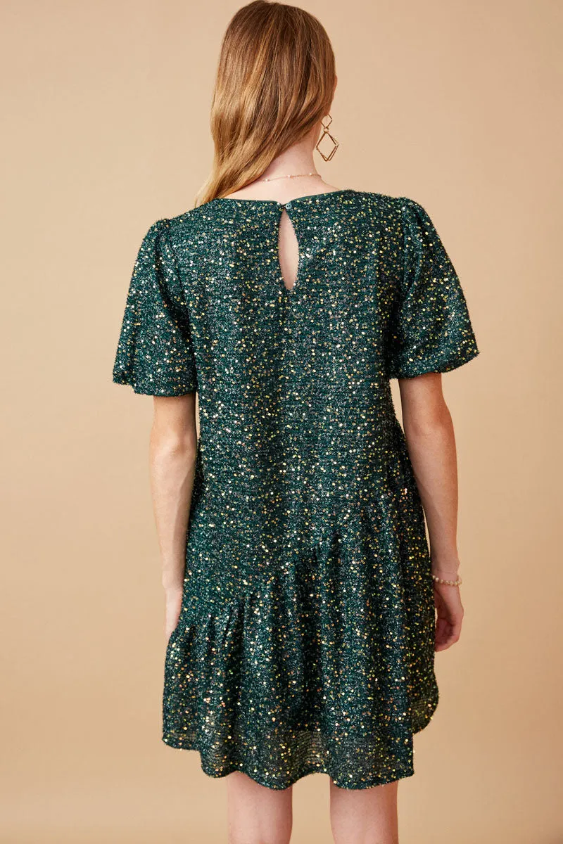 Womens Sequined Asymmetric Hem Puff Sleeve Dress sold by Hayden product image thumbnail 5