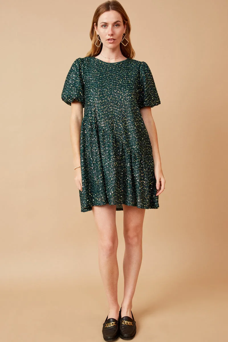Womens Sequined Asymmetric Hem Puff Sleeve Dress sold by Hayden product image thumbnail 3
