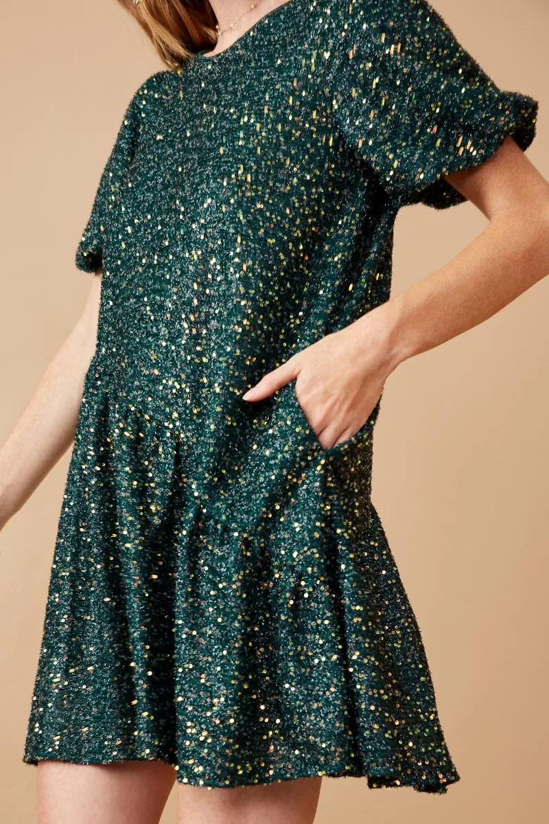 Womens Sequined Asymmetric Hem Puff Sleeve Dress sold by Hayden product image thumbnail 4