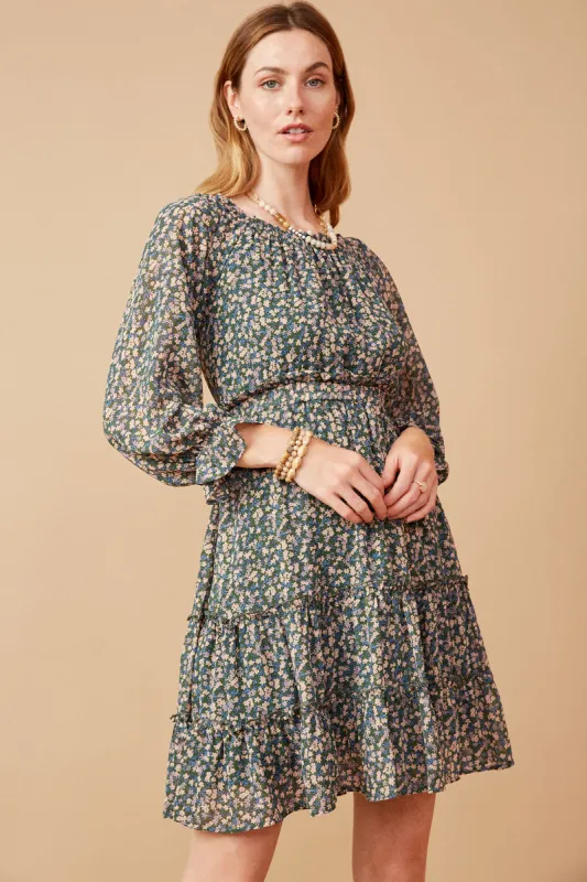 Womens Ditsy Floral Long Sleeve Off Shoulder Dress made by Hayden