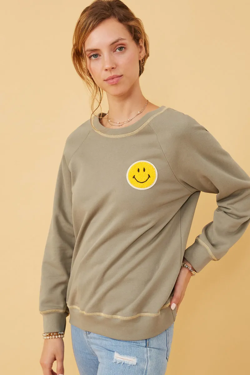 Womens Contrast Stitch Smiley Patch French Terry Sweatshirt sold by Hayden product image thumbnail 4