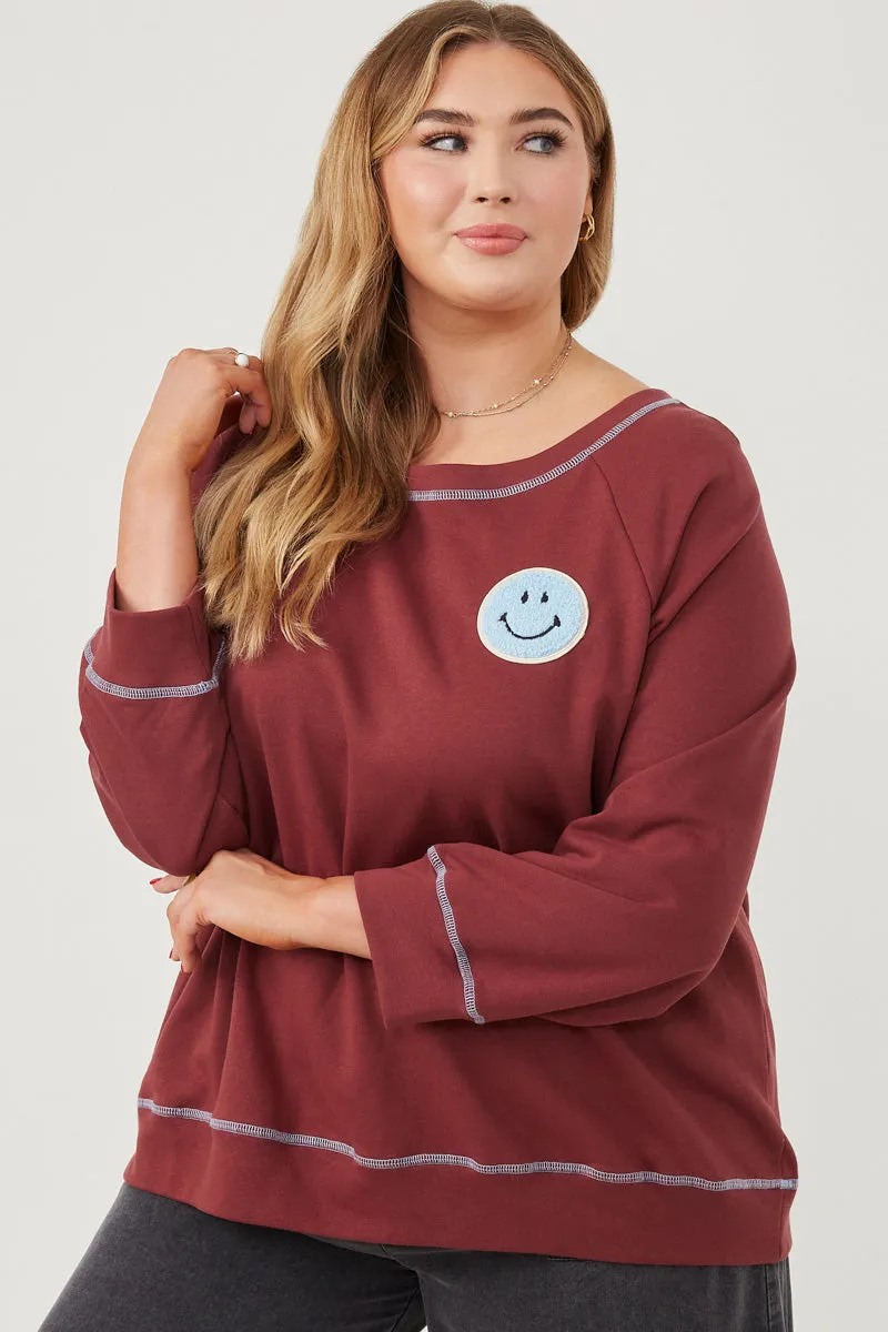 Womens Contrast Stitch Smiley Patch French Terry Sweatshirt sold by Hayden product image thumbnail 2